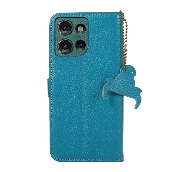 For Motorola Edge 50 Genuine Leather Litchi Texture RFID Leather Phone Case(Blue)