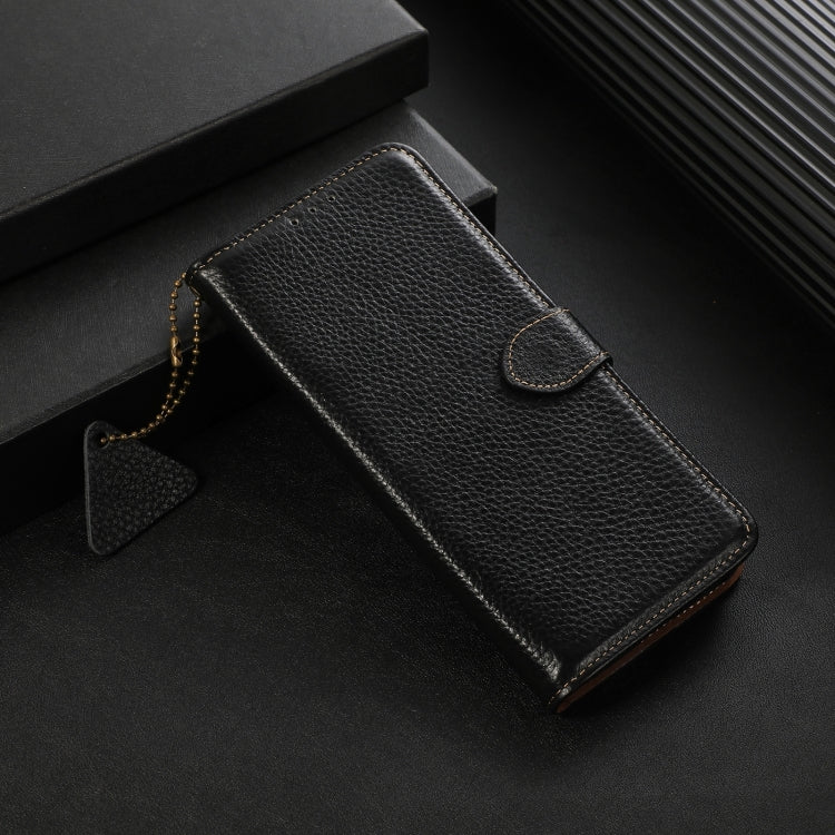 For Motorola Edge 50 Genuine Leather Litchi Texture RFID Leather Phone Case(Black)