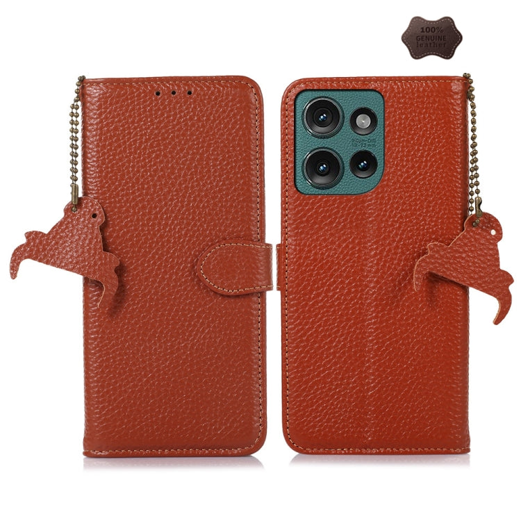 For Motorola Edge 50 Neo Genuine Leather Litchi Texture RFID Leather Phone Case(Coffee) - Motorola Cases by PMC TechLife | Online Shopping South Africa | PMC TechLife | Buy Now Pay Later Mobicred