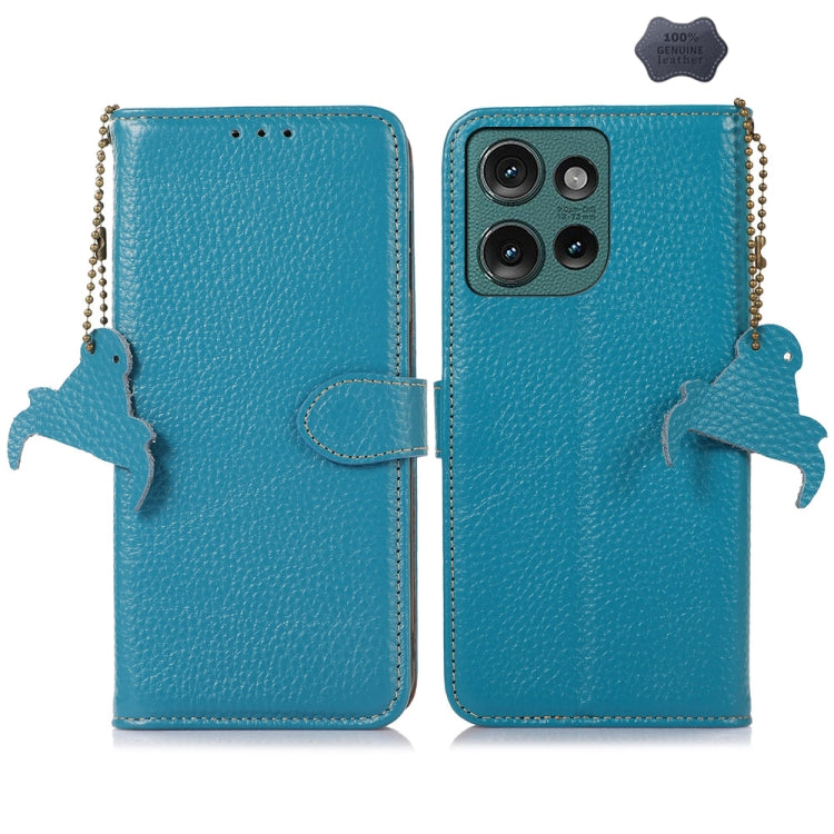 For Motorola Edge 50 Neo Genuine Leather Litchi Texture RFID Leather Phone Case(Blue) - Motorola Cases by PMC TechLife | Online Shopping South Africa | PMC TechLife | Buy Now Pay Later Mobicred