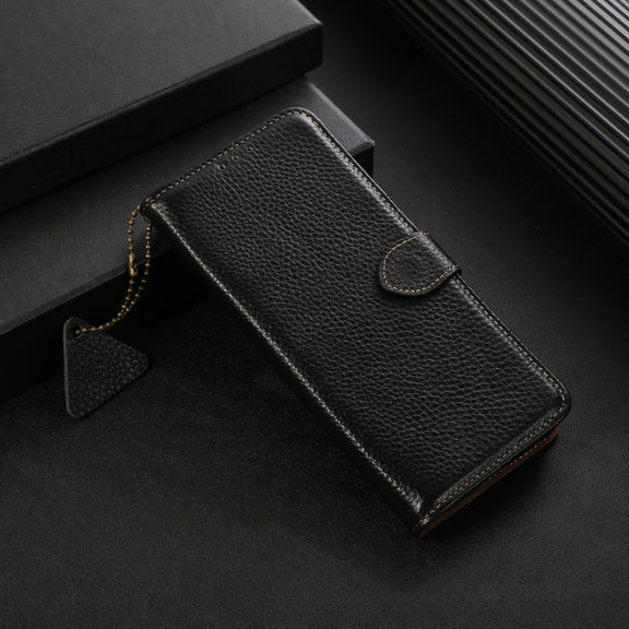 For Motorola Edge 50 Neo Genuine Leather Litchi Texture RFID Leather Phone Case(Black)