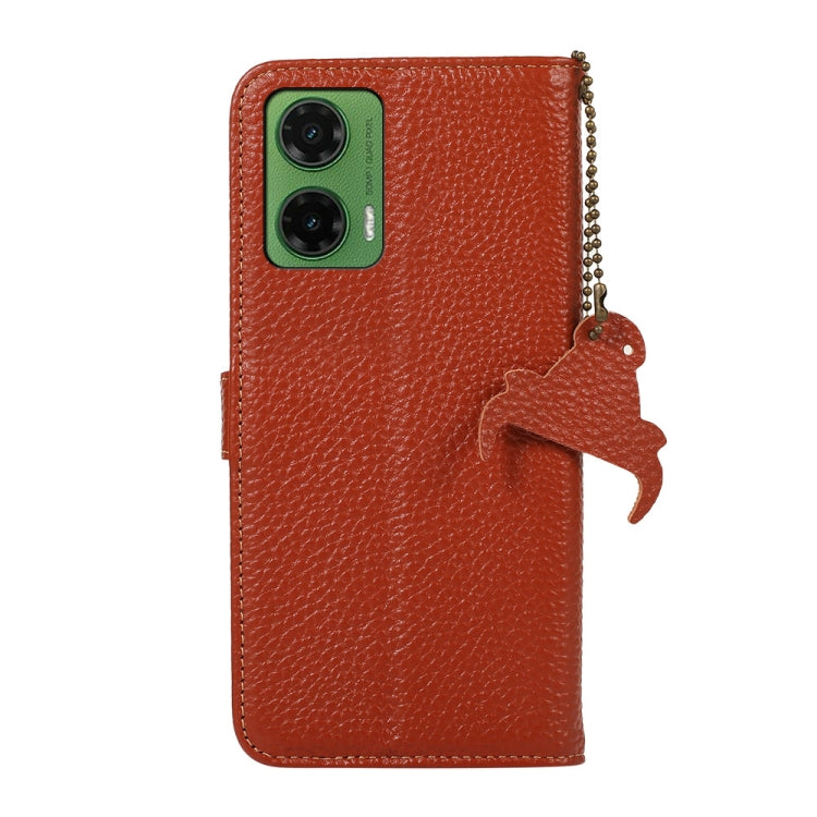 For Motorola Moto G35 Genuine Leather Litchi Texture RFID Leather Phone Case(Coffee) - Motorola Cases by PMC TechLife | Online Shopping South Africa | PMC TechLife | Buy Now Pay Later Mobicred