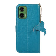 For Motorola Moto G35 Genuine Leather Litchi Texture RFID Leather Phone Case(Blue)