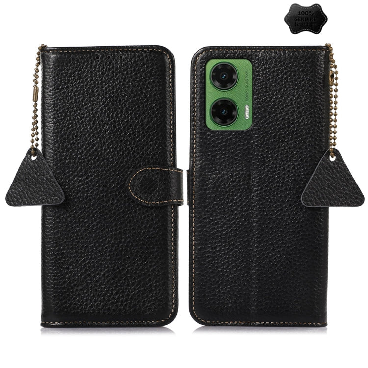 For Motorola Moto G35 Genuine Leather Litchi Texture RFID Leather Phone Case(Black) - free shipping - PMC TechLife - Order now!