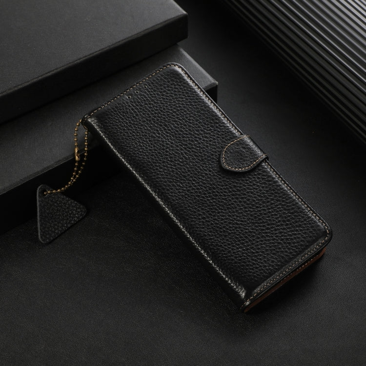 For Motorola Moto G35 Genuine Leather Litchi Texture RFID Leather Phone Case(Black)