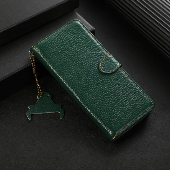 For Motorola Moto G75 5G Genuine Leather Litchi Texture RFID Leather Phone Case(Green)