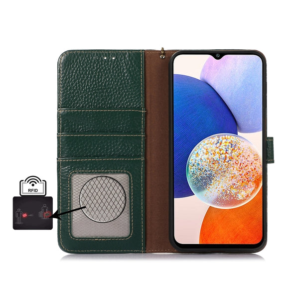 For Motorola Moto G75 5G Genuine Leather Litchi Texture RFID Leather Phone Case(Green)