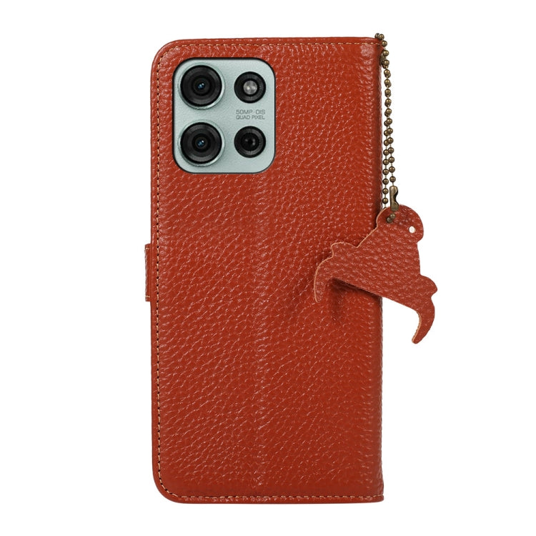 For Motorola Moto G75 5G Genuine Leather Litchi Texture RFID Leather Phone Case(Coffee) - Motorola Cases by PMC TechLife | Online Shopping South Africa | PMC TechLife | Buy Now Pay Later Mobicred