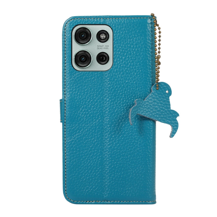 For Motorola Moto G75 5G Genuine Leather Litchi Texture RFID Leather Phone Case(Blue) - Motorola Cases by PMC TechLife | Online Shopping South Africa | PMC TechLife | Buy Now Pay Later Mobicred