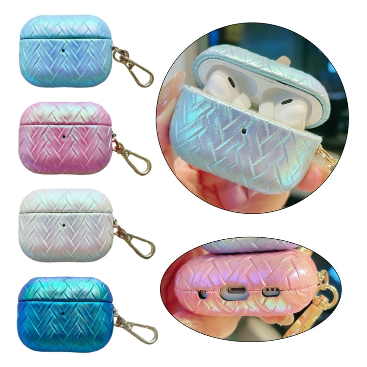 For AirPods 4 Colorful Weaving Texture Earbuds Box PC Case with Hook(White) - For AirPods 4 by PMC Jewellery | Online Shopping South Africa | PMC Jewellery | Buy Now Pay Later Mobicred