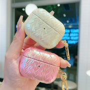 For AirPods 4 Colorful Weaving Texture Earbuds Box PC Case with Hook(Blue)