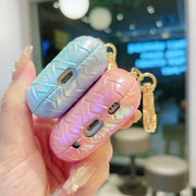 For AirPods 4 Colorful Weaving Texture Earbuds Box PC Case with Hook(Pink)