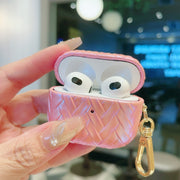 For AirPods 4 Colorful Weaving Texture Earbuds Box PC Case with Hook(White)