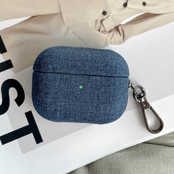 For AirPods 4 Fine Cloth Texture Earbuds Box PC Case with Hook(Blue)