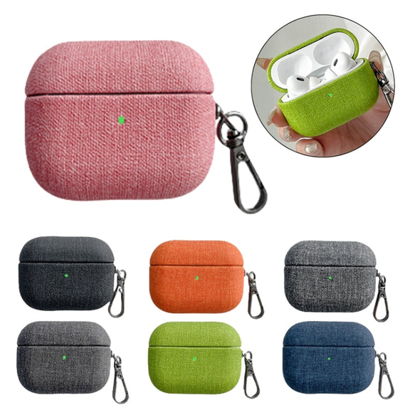 For AirPods 4 Fine Cloth Texture Earbuds Box PC Case with Hook(Dark Grey)