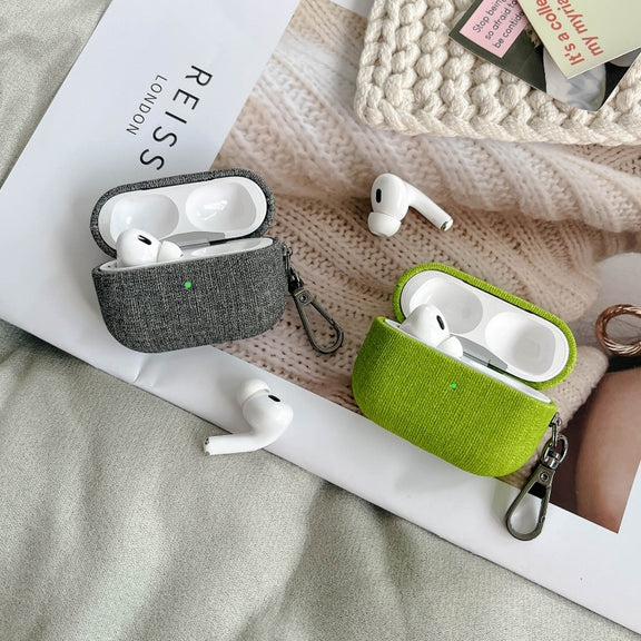 For AirPods 3 Fine Cloth Texture Earbuds Box PC Case with Hook(Dark Grey)