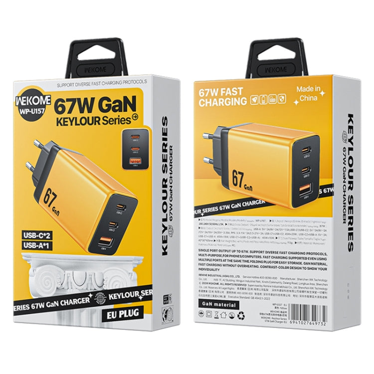 WK WP-U157 67W USB-C / Type-Cx2, USB GaN Fast Charger, Plug Type:EU Plug(Yellow) - free shipping - PMC TechLife - Order now!