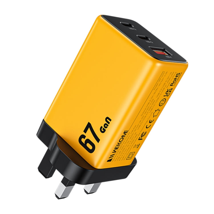 WK WP-U157 67W USB-C / Type-Cx2, USB GaN Fast Charger, Plug Type:UK Plug(Yellow) - free shipping - PMC TechLife - Order now!