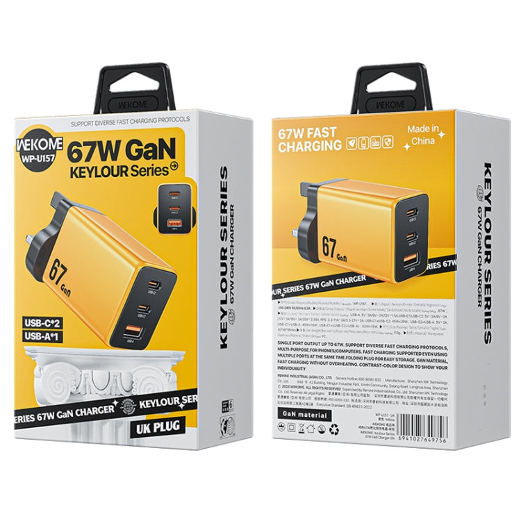 WK WP-U157 67W USB-C / Type-Cx2, USB GaN Fast Charger, Plug Type:UK Plug(Yellow) - free shipping - PMC TechLife - Order now!