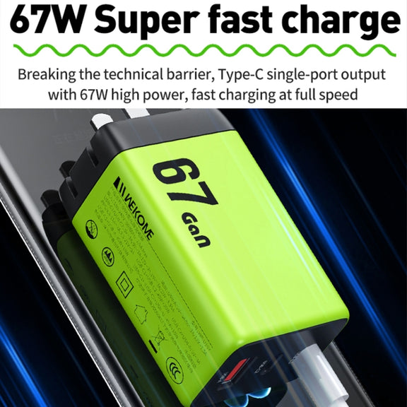 WK WP-U157 67W USB-C / Type-Cx2, USB GaN Fast Charger, Plug Type:EU Plug(Green)