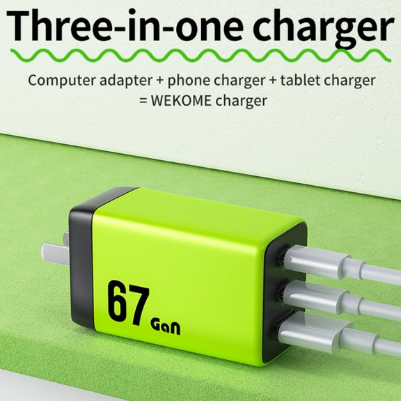 WK WP-U157 67W USB-C / Type-Cx2, USB GaN Fast Charger, Plug Type:EU Plug(Yellow)