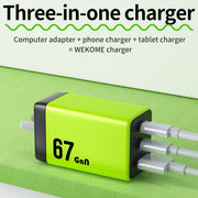 WK WP-U157 67W USB-C / Type-Cx2, USB GaN Fast Charger, Plug Type:EU Plug(Green)