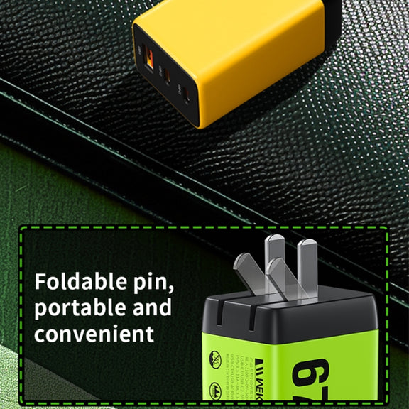 WK WP-U157 67W USB-C / Type-Cx2, USB GaN Fast Charger, Plug Type:EU Plug(Yellow)