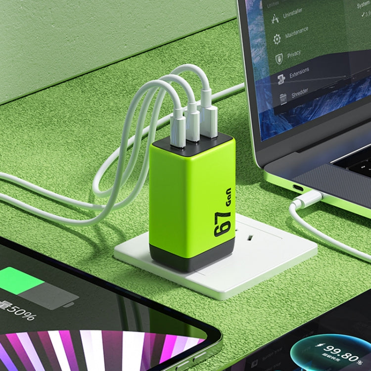 WK WP-U157 67W USB-C / Type-Cx2, USB GaN Fast Charger, Plug Type:EU Plug(Green)