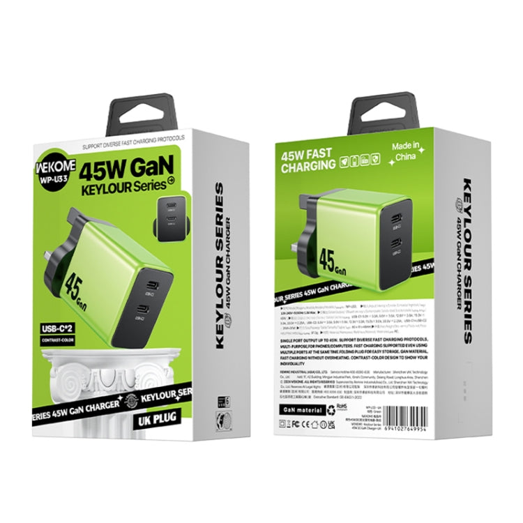 WK WP-U33 45W USB-C / Type-Cx2 GaN Fast Charger, Plug Type:UK Plug(Green) - USB Charger by WK | Online Shopping South Africa | PMC TechLife | Buy Now Pay Later Mobicred
