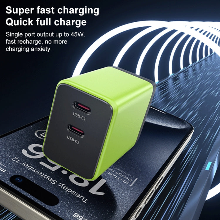 WK WP-U33 45W USB-C / Type-Cx2 GaN Fast Charger, Plug Type:EU Plug(Green) - free shipping - PMC TechLife - Order now!