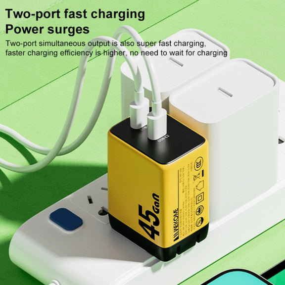 WK WP-U33 45W USB-C / Type-Cx2 GaN Fast Charger, Plug Type:UK Plug(Green)