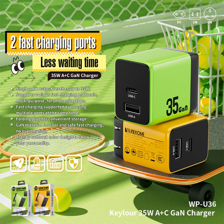 WK WP-U36 35W USB-C / Type-C, USB GaN Fast Charger, Plug Type:UK Plug(Green) - USB Charger by WK | Online Shopping South Africa | PMC TechLife | Buy Now Pay Later Mobicred