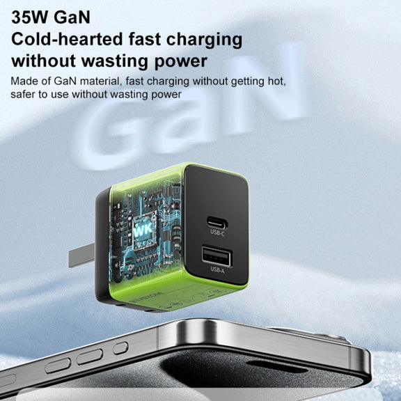 WK WP-U36 35W USB-C / Type-C, USB GaN Fast Charger, Plug Type:UK Plug(Green)