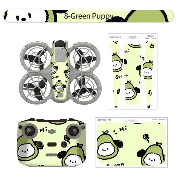 For DJI Neo Drone Body Remote Control Protective Sticker(Green Puppy)