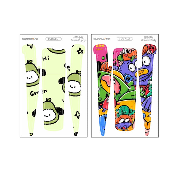 For DJI Neo 2pcs Combo Drone Body Protective Stickers(Green Puppy + Monster Party)