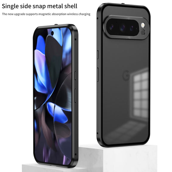 For Google Pixel 9 Pro XL Snap Buckle Metal Frame Frosted Phone Case(Grey)
