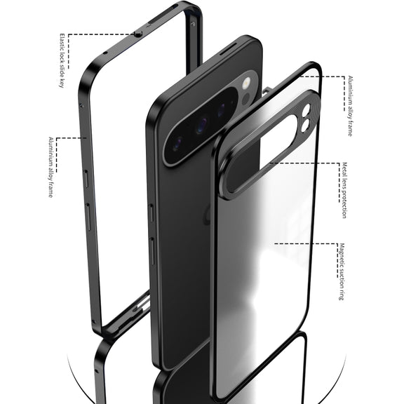 For Google Pixel 9 Pro XL Snap Buckle Metal Frame Frosted Phone Case(Blue)
