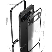 For Google Pixel 9 / 9 Pro Snap Buckle Metal Frame Frosted Phone Case(Blue)