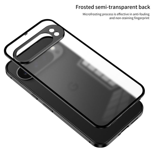 For Google Pixel 9 Pro XL Snap Buckle Metal Frame Frosted Phone Case(Black)