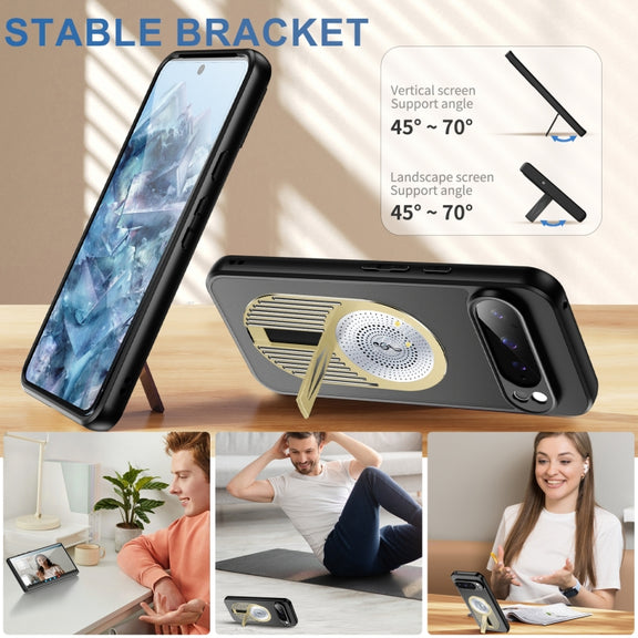 For Google Pixel 9 / 9 Pro Heat Dissipation Aromatherapy MagSafe Holder Phone Case(Gold)