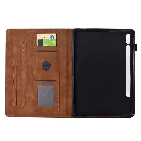 For Samsung Galaxy Tab S9 / S9 FE Cats Embossed Leather Smart Tablet Case(Brown)