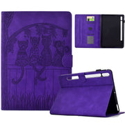 For Samsung Galaxy Tab S9 / S9 FE Cats Embossed Leather Smart Tablet Case(Purple)