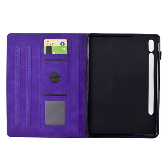 For Samsung Galaxy Tab S9 / S9 FE Cats Embossed Leather Smart Tablet Case(Purple)