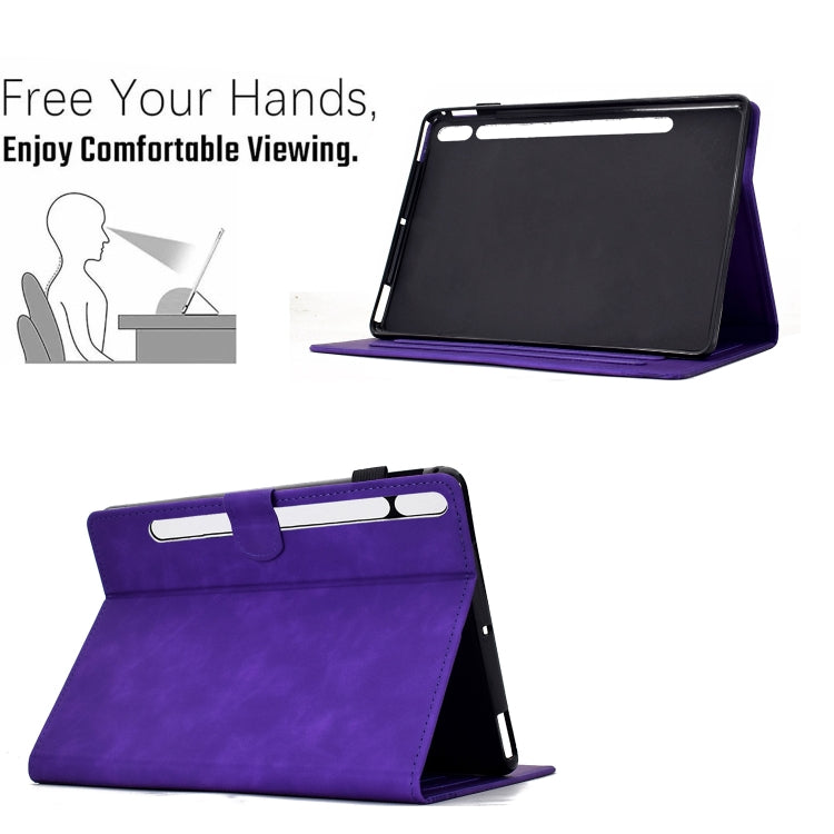 For Samsung Galaxy Tab S9 / S9 FE Cats Embossed Leather Smart Tablet Case(Purple)