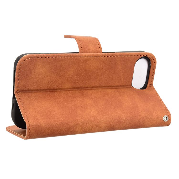 For iPhone 16e Skin Feel Magnetic Flip Leather Phone Case(Brown) - iPhone 16e Cases by PMC TechLife | Online Shopping South Africa | PMC TechLife | Buy Now Pay Later Mobicred