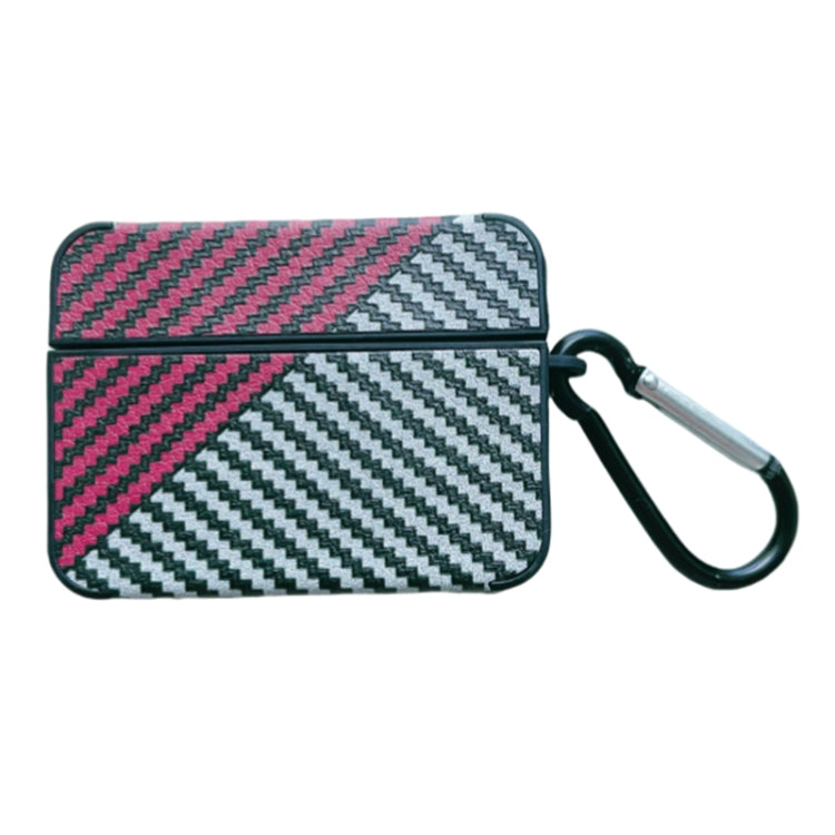 For AirPods Pro Carbon Fibre Texture PU Earbuds Box PC Case with Hook(Red) - For AirPods Pro by PMC Jewellery | Online Shopping South Africa | PMC Jewellery | Buy Now Pay Later Mobicred