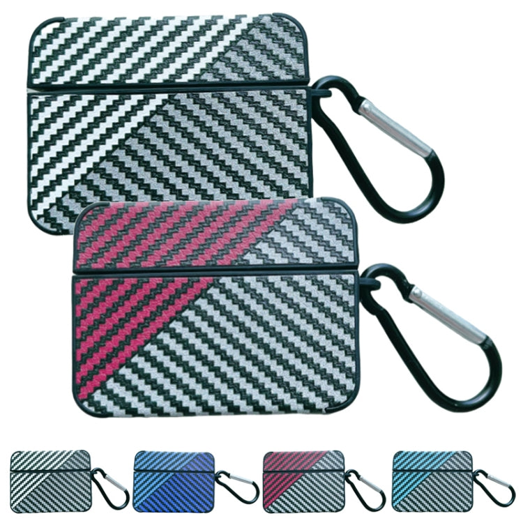 For AirPods Pro Carbon Fibre Texture PU Earbuds Box PC Case with Hook(Red) - For AirPods Pro by PMC Jewellery | Online Shopping South Africa | PMC Jewellery | Buy Now Pay Later Mobicred
