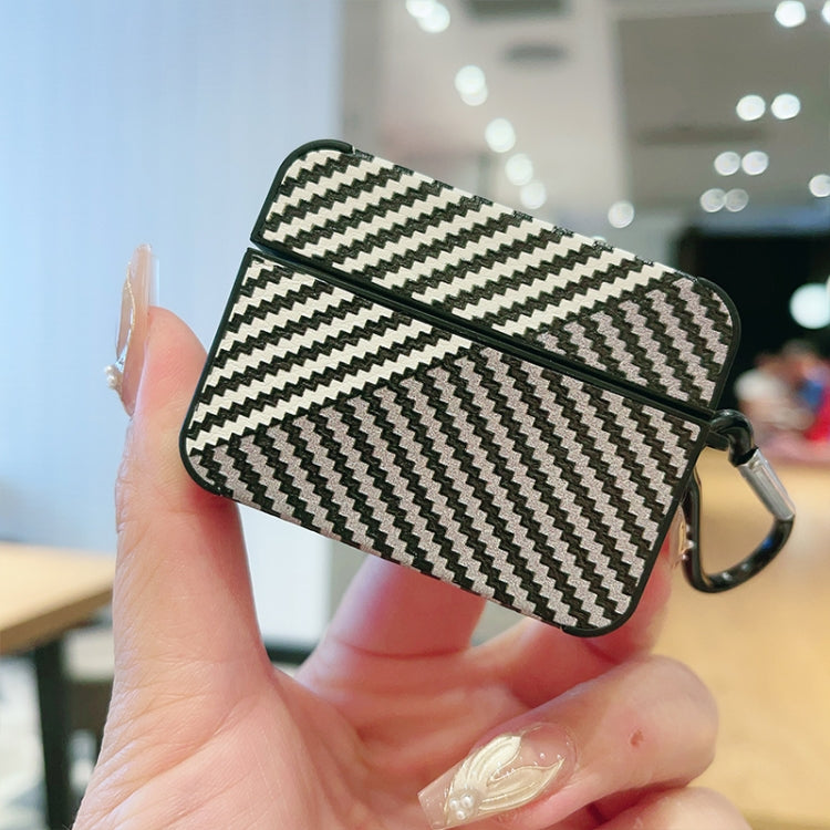 For AirPods 3 Carbon Fibre Texture PU Earbuds Box PC Case with Hook(Grey)