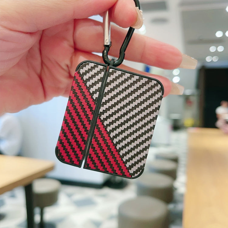 For AirPods Pro Carbon Fibre Texture PU Earbuds Box PC Case with Hook(Red)