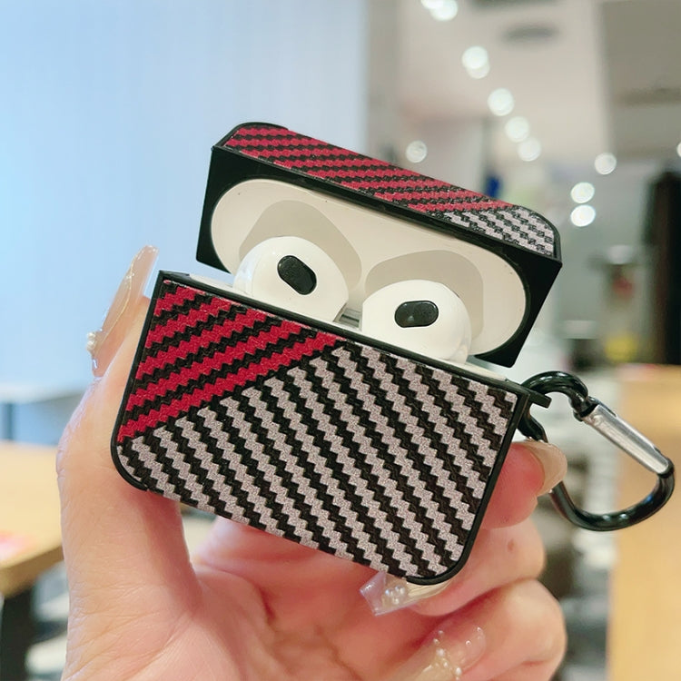 For AirPods Pro Carbon Fibre Texture PU Earbuds Box PC Case with Hook(Red) - For AirPods Pro by PMC Jewellery | Online Shopping South Africa | PMC Jewellery | Buy Now Pay Later Mobicred